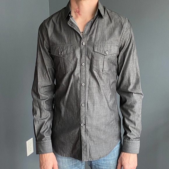 Men’s Dark gray Express Fitted button down shirt - Picture 2 of 5